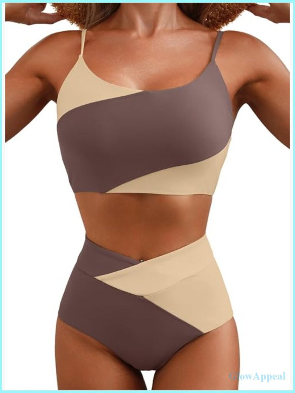 High Waisted Bikini Set Color Block 2 Piece Swimsuit Push Up Tummy Control